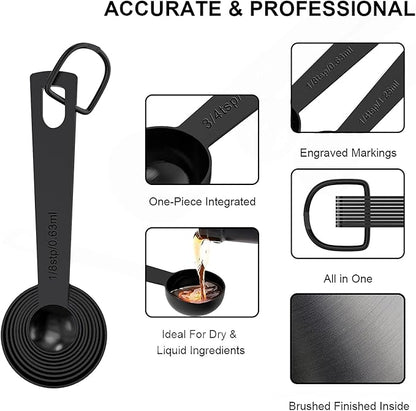 21 Pcs Stainless Steel Measuring Cups and Spoons Set, Wildone Stackable Metal Measuring Cups and Spoons for Cooking & Baking, Includes 7 Cups, 9 Spoons and 5 Mini Spoons（Black）