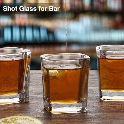 Ruckae 12 Pack 2 OZ Shot Glasses Set with Pallets Heavy Base Clear Square Shot Glasses Bulk for Vodka Tequila Whiskey Liquor