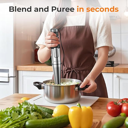 KOIOS Immersion Blender Handheld - Trigger Variable Speed 5-in-1 Immersion Hand Blender 1100W, Anti-Scratch Stainless Steel Shaft, Chopper & Milk Frother, Non-BPA for Soup, Baby Food and Smoothies