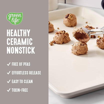 GreenLife Bakeware 18” x 13” Half Cookie Sheet Baking Pan, Non-Toxic PFAS-Free Healthy Ceramic Nonstick, Oven Safe to 450°F, Easy Release, Even Heating, Easy Clean, Taupe