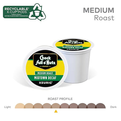 Chock full o’Nuts Midtown Decaf Keurig K-Cup Pods for Keurig Brewers – Premium Arabica, Medium Roast – Single Serve – 6 Packs of 12 K-Cup Pods