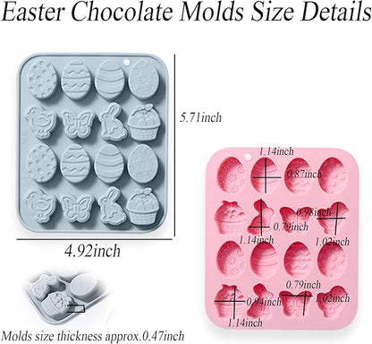 Easter Silicone Candy Molds, 16 Cavity Mini Bunny Egg Butterfly Chick Chocolate Molds Design, Baking Molds for Making Jellies, Soft Candy, Ice Cubes, Wax Melts, Soaps, Resin etc Cake Decor Set of 2