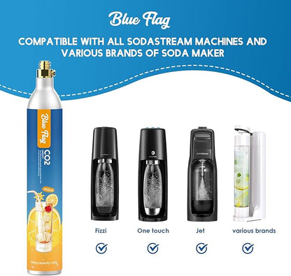 Blue Flag 60L Co2 Carbonator Compatible with Sodastream Appliances (Excluding Art, Terra Seltzer Maker), 14.5oz, Set of 2