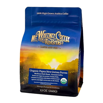 Mt. Whitney Organic Papua New Guinea, Medium Dark Roast, Low Acid, Coffee (Ground, 12oz)