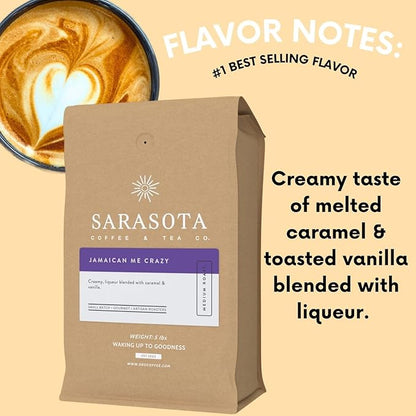 Sarasota Coffee Ground Jamaican Me Crazy | Medium Roast Gourmet Flavored Coffee Grounds | Low Acid, Mold Free, Specialty Grade Flavored Bulk Ground | 5lb (80 oz)