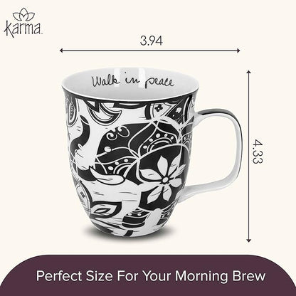 Karma Ceramic Black and White Boho Mug, 1 Count (Pack of 1), Elephant , 16 oz