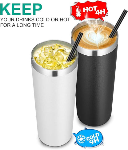 VEGOND Stainless Steel Skinny Tumbler, 20 oz Vacuum Insulated Tumbler with Lid and Straw, Double Wall Coffee Cup, Travel Mug for Cold Hot Drinks, Black 1 Pack
