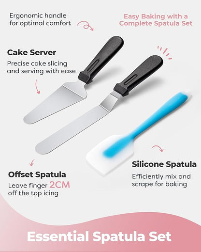 Kootek Aluminium Cake Turntable Set, Baking Tools with Revolving 12" Cake Stand for Decorating, 12.7" Offset Spatula, 3 Stainless Steel Frosting Icing Smoother, Cake Serve Cake Decorating Kit Supplies