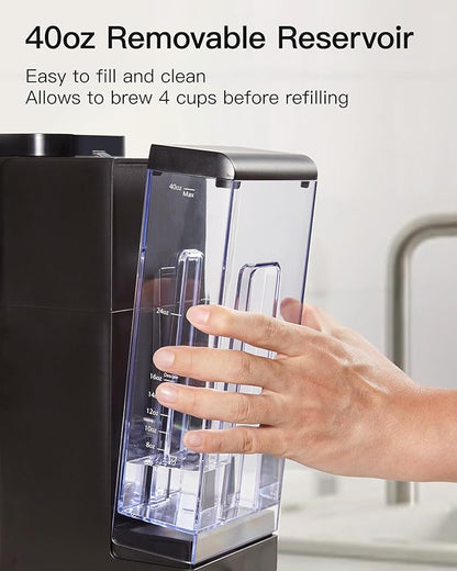 Single Serve Hot & Iced Coffee Maker with Strong Brew, 40oz Removable Reservoir, 6 Brew Sizes, Compatible with K Cup and Grounds, Compact for Home, Office, RV and Dorm, Black (2.0 Version)