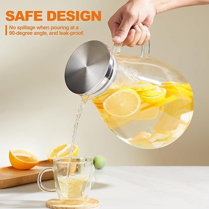 Glass Pitcher with Lid,1 Gallon Glass Water Pitcher Hot/Cold Water Jug, Juice and Iced Tea Beverage Carafe with Lid (Extra-Wide Mouth)