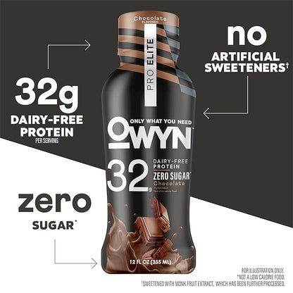 OWYN Only What You Need Pro Elite Vegan High Protein Keto Shake, 32g Protein, 9 Amino Acids, Omega-3, Prebiotics, Superfoods Greens for Workout and Recovery, 0g Net Carbs, Zero Sugar, Chocolate, 12 Fl Oz (Pack of 12)
