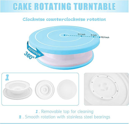 Cake Decorating Supplies Kit Tools 255pcs, Cake Decorating Set with Cake Turntable, 12 Numbered Icing Piping Tips, Cookie Cutters, Icing Smoother & Other Accessories for Cake Decoration (Blue-255 PCS)