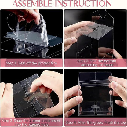 JOERSH 3x3x3 Inches Clear Favor Boxes for with Gold Gift Ribbons 30 PCS Transparent Plastic 3 Inch Mini Cube Gift Packaging Box for Party favors, Treats and Minigifts