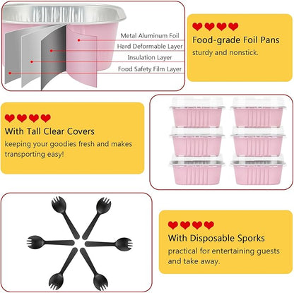 120pack/10oz Mini Cake Foil Pans with Lids,LNYZQUS 4”x4” Large Cupcake Pan Disposable Ramekins,Small Brownie Baking Cups Square Muffin Tin Cheesecake Containers Holders-Pink
