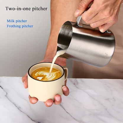 Pour Over Coffee Maker Set, 304 Stainless Steel wIth 100 pcs Size 02 Cone Paper Filters & 600ml Milk Frothing Pitcher, for Home & Camping