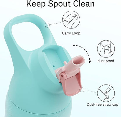 Insulated Water Bottle with Straw - Encool Stainless Steel Water Bottle, Reusable Leakproof and BPA-Free for Sports, Travel, Cold for 24 Hours, 32 oz, Cherry Blossom
