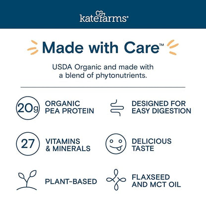 KATE FARMS Organic 1.4 High Calorie Nutrition Shake, Chocolate, 20g Protein, 27 Vitamins and Minerals, Meal Replacement, 11 oz (6 Pack)