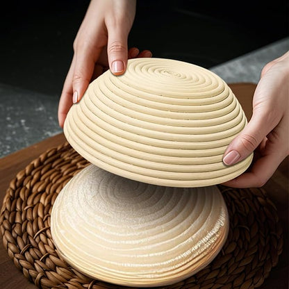 Bread Proofing Basket Set of 2, 10 Inch Oval Bread Proofing Basket Set, Sourdough proofing basket, Starter Kit, Inlude Dough Whish, Cleaning Brush, Perfect Baker's Gift Set