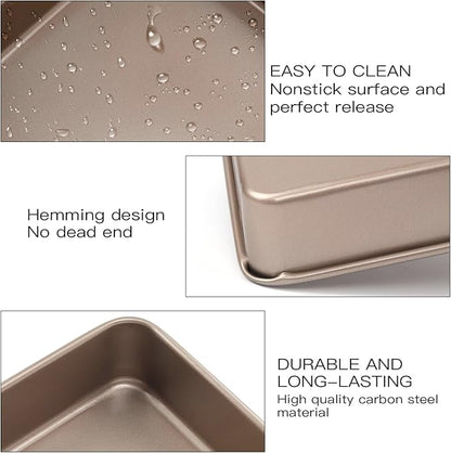 3 Pack Baking Sheet Pans, Deep Size Baking Pan Nonstick Cookie Sheet Brownie Cake Pan Bread Pan Toaster Oven Tray Bakeware (8.6 x 6.6 x 1.7'',11 x 9 x 2",12.7 x 10.6 x 2.4'')