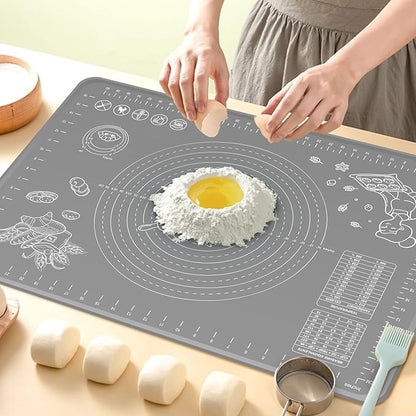 Silicone Pastry Mat 28" x 20" Extra Thick Non Stick Baking Mat with Measurements and Edge Heightening, Food Grade Silicone Rolling Mat for Pastry, Bread, Cookies, Pizza, Fondant, Pasta