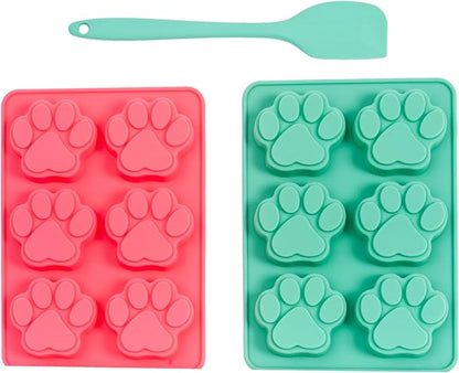 Country Living 3-Piece Silicone Baking Kit – Includes 2 Baking Trays (6-Cavity Paw Print Mold) & Spatula – Non-stick Silicone for Homemade Dog Treats, Candy, Chocolate, & Ice Cubes