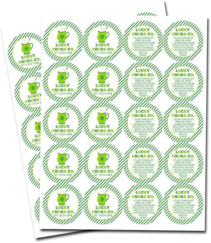 Lucky Cocoa Co. Festive Mug Themed St. Patrick's Day Hot Cocoa Bomb Packaging Sticker Labels, Total of 40 2" Circle Stickers (20 Sets of 2) by AmandaCreation