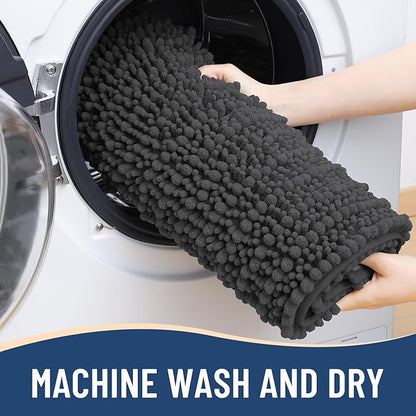 Arotive Luxury Chenille Bathroom Rug Mat, Extra Soft Thick Absorbent Shaggy Bath Rugs, Non-Slip Machine Wash Dry, Plush Bath Mats for Bathroom, Shower and Tub, 44x24, Dark Grey