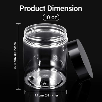 Patelai 4 Pieces Round Wide-mouth Leak Proof Plastic Container Jars with Lids for Travel Storage Makeup Beauty Products Face Creams Oils Salves Ointments DIY Making(10 Ounce,Black)