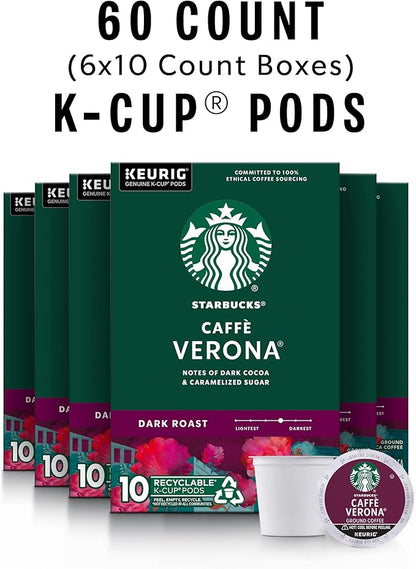 Starbucks K-Cup Coffee Pods, Dark Roast Coffee, Caffè Verona, 100% Arabica, 6 boxes (60 pods total)