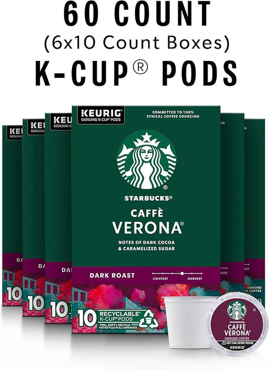 Starbucks K-Cup Coffee Pods, Dark Roast Coffee, Caffè Verona, 100% Arabica, 6 boxes (60 pods total)