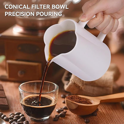 AZYM Pour Over Coffee Maker Set,V60 Coffee Dripper with 20 Count Paper Coffee Filters,Four-Leaf Clover-Shaped Drip Coffee Maker,Vintage Ceramic Carafe,for Home Brewing,Camping,17.5 oz (White)