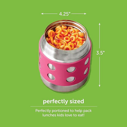 LunchBots Thermal 8 oz Triple Insulated Thermos - Hot 6 Hours or Cold 12 Hours - Leak Proof Thermos Soup Jar - All Stainless Interior - Navy Lid - Pink Dots