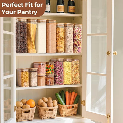 ComSaf 0.7 Qt Rectangle Glass Storage Containers with Lids, Glass Jars with Bamboo Lids, Clear Food Jar, Sugar Coffee Containers, Small Pantry Storage Container for Tea Candy Nuts Spices Oat