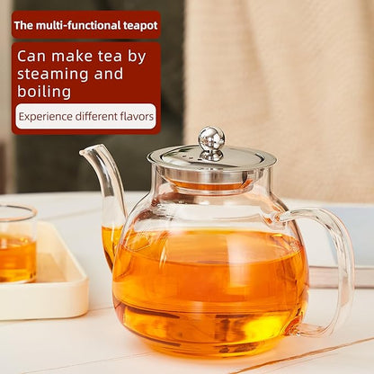 1100ml Glass Teapot with Removable Infuser,37oz Borosilicate Clear Tea Kettle,Stovetop Microwave Safe,Blooming and Loose Leaf Tea Maker Gift