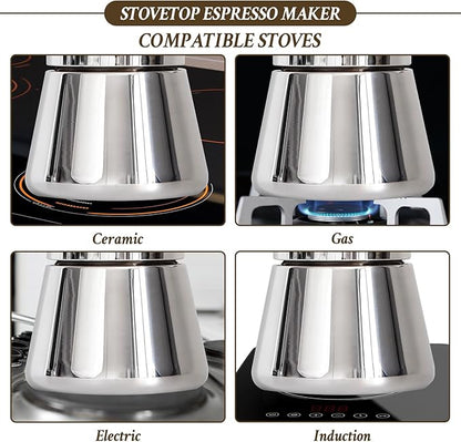 Stovetop Espresso Maker, 6Cup 10 oz Moka Pot, Stainless Steel Cuban and Italian Coffee Maker for Cafetera Cubana, Greca De Cafe Induction Stovetop Compatible, Coffee Gift for Home Travel