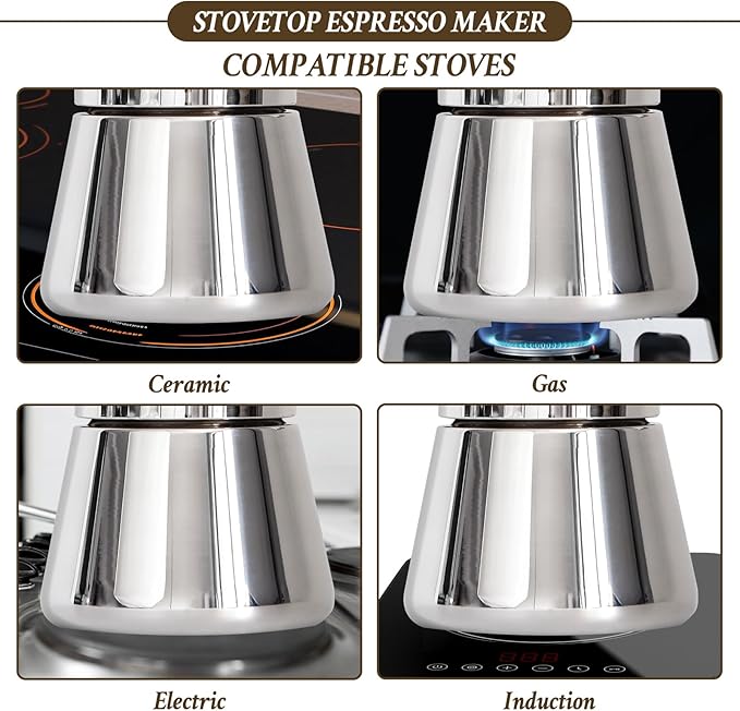 Stovetop Espresso Maker, 12Cup 17.5 oz Moka Pot, Stainless Steel Cuban and Italian Coffee Maker for Cafetera Cubana, Greca De Cafe Induction Stovetop Compatible, Coffee Gift for Home Travel