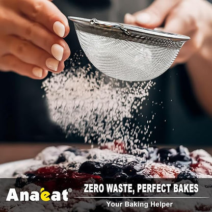 Anaeat Fine Mesh Strainers - Premium Stainless Steel Colander Sieve Sifters, with Durable Mesh and Sturdy Handle, Excellent for Sifting Dry ingredients, Flour, Pastas, Rice, Tea (3.15"+5.5"+7.87")