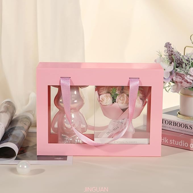 5 Pink Gift Boxes with Windows, Clear Magnetic Gift Boxes for Presents, Bridesmaid Proposal Boxes (11x8x3.2 Inches)