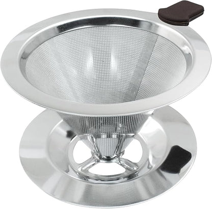 Waziaqoc Pour Over Coffee Dripper, Reusable Paperless Coffee Filter for 1-2 Cups, Stainless Steel Drip Cone Brew Coffee Strainer,Upgraded Double Micro Mesh Filter with Cup Stand