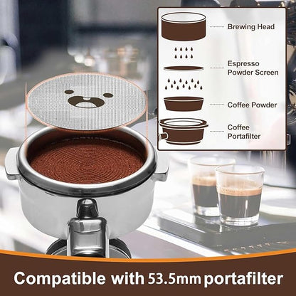 53.5mm Espresso Puck Screen 3-Pack, Lower Shower Screen, Metal Coffee Reusable Filter for 54mm Espresso Portafilter Basket, 1.7 Thickness(Cute Face)
