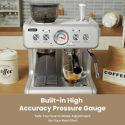 Gevi [2024 Upgraded Dual Boiler Espresso Machine EzBru 2000 | 58mm Grouphead | Barista Level Steam Wand | Built-in Grinder With 31 Size Settings | Full Stainless Steel Housing | Sterling Silver