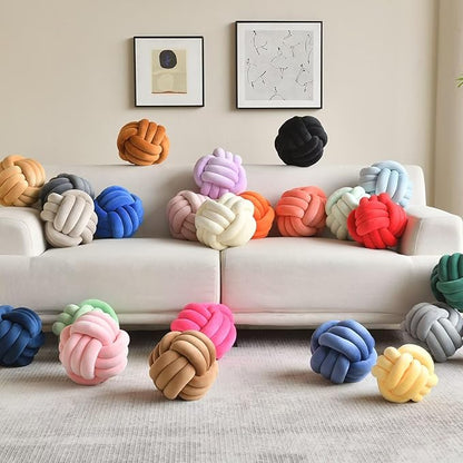 Decorative Throw Knot Pillow Ball for Home Chair Sofa Couch Bed Aesthetic Round Velvet Knotted Pillow Cushion (Ice Blue, 8inches)