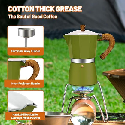 6 Cup Aluminum Espresso Stovetop Moka Pot Express Coffee Maker Percolator Italian Classic Mocha Coffee Machine for Italian and Cuban Cafe Brewing for Home & Camping 300ml 10oz
