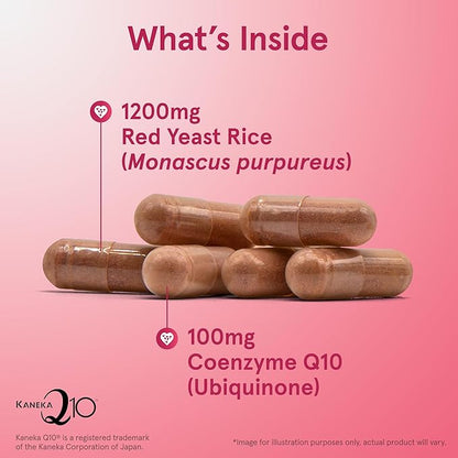 Jarrow Formulas Red Yeast Rice 1200 mg & Co-Q10 100 mg Per Serving - 120 Veggie Caps - 60 Servings - Herbal Heart Health Dietary Supplement - Supports Cardiovascular & Heart Health - Vegan