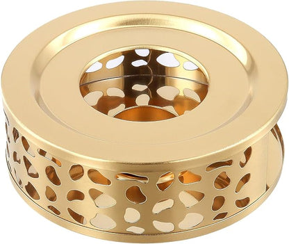 4 PCS Teapot Warmer, Stainless Steel Teapot Warmer, Metal Teapot Heater with Tealight Candle Holder, Brushed Coffee Tea Warmer Base for Glass or Ceramic Teapot, Gold