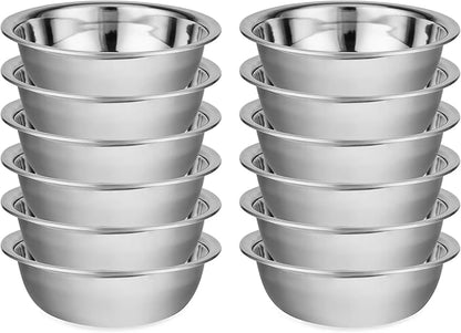 12 Pack 11.8 x 4 Inch Stainless Steel Mixing Bowls for Bulk Food Prep with Nesting Design for Hotel Restaurant and Home Kitchen Cooking in Silver