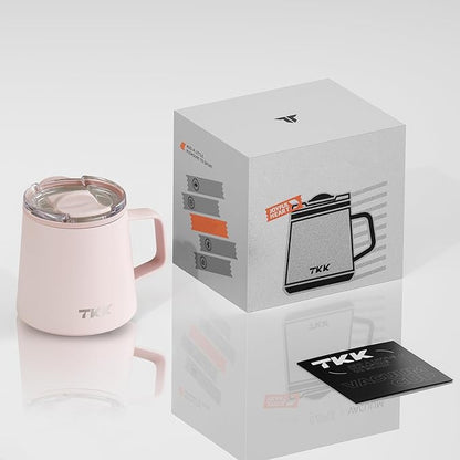 TKK 12 oz Insulated Coffee Mug with Handle Ceramic Coating Detachable Slider Lid Stainless Steel Tumbler Double Wall Vacuum Travel Cup