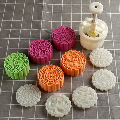 150g 5pcs Cookie Stamps Moon Cake Mold, Thickness Adjustable Christmas Cookie Press DIY Decoration Hand Press Cutter Cake Mold