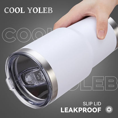 30 oz Tumbler with Lid Stainless Steel Tumblers Bulk Vacuum Insulated Cup Reusable Powder Coated Travel Mug Double Wall Leak Proof Cups Keep Cold Drinks for 12 Hours White, Set of 8