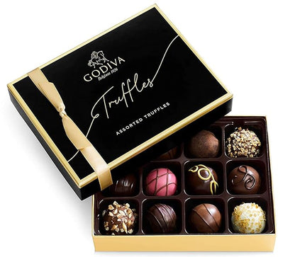 Godiva Chocolatier Signature Assorted Chocolate Truffles Gift Box – Gourmet Milk, Dark & White Chocolates – 12-Piece Gold-Ribboned Chocolate Gift Box for Birthdays, Anniversaries, Congratulations